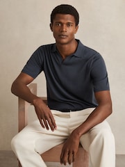 Reiss Midnight Navy Duchie Merino Wool Open-Collar Polo Shirt - Image 1 of 6