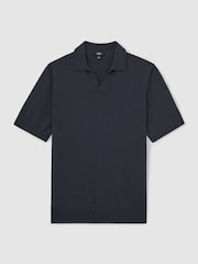 Reiss Midnight Navy Duchie Merino Wool Open-Collar Polo Shirt - Image 2 of 6