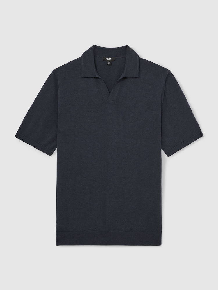 Reiss Midnight Navy Duchie Merino Wool Open-Collar Polo Shirt - Image 2 of 6