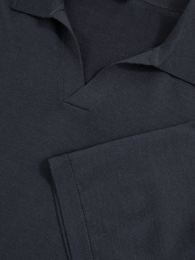 Reiss Midnight Navy Duchie Merino Wool Open-Collar Polo Shirt - Image 6 of 6