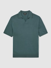 Reiss Orion Blue Duchie Merino Wool Open-Collar Polo Shirt - Image 2 of 5