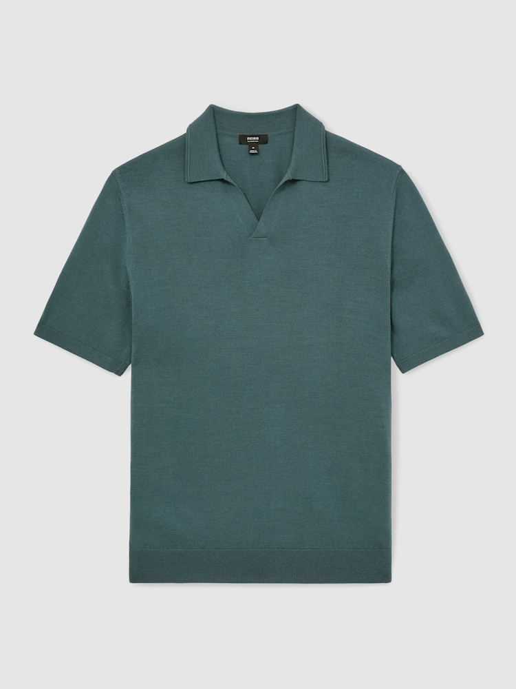 Reiss Orion Blue Duchie Merino Wool Open-Collar Polo Shirt - Image 2 of 5