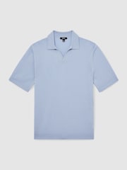 Reiss Soft Blue Duchie Merino Wool Open-Collar Polo Shirt - Image 2 of 6