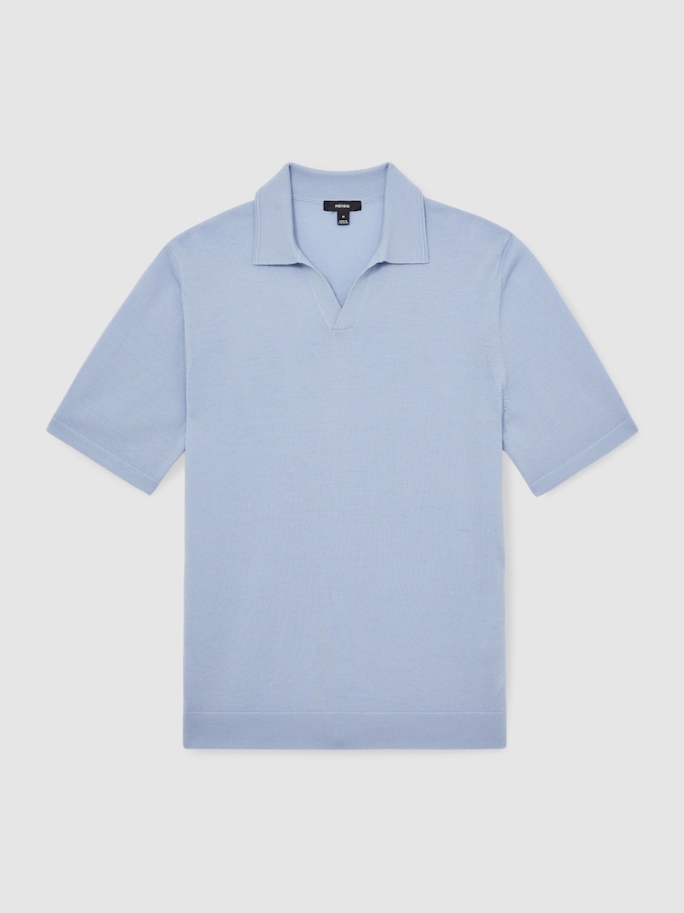 Reiss Soft Blue Duchie Merino Wool Open-Collar Polo Shirt - Image 2 of 6