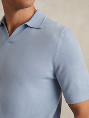 Reiss Soft Blue Duchie Merino Wool Open-Collar Polo Shirt - Image 4 of 6