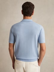 Reiss Soft Blue Duchie Merino Wool Open-Collar Polo Shirt - Image 5 of 6