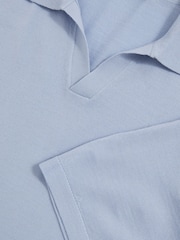 Reiss Soft Blue Duchie Merino Wool Open-Collar Polo Shirt - Image 6 of 6