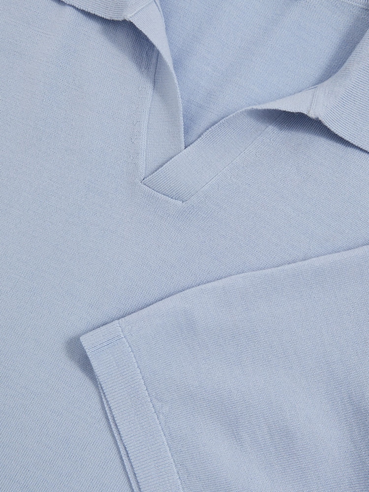 Reiss Soft Blue Duchie Merino Wool Open-Collar Polo Shirt - Image 6 of 6