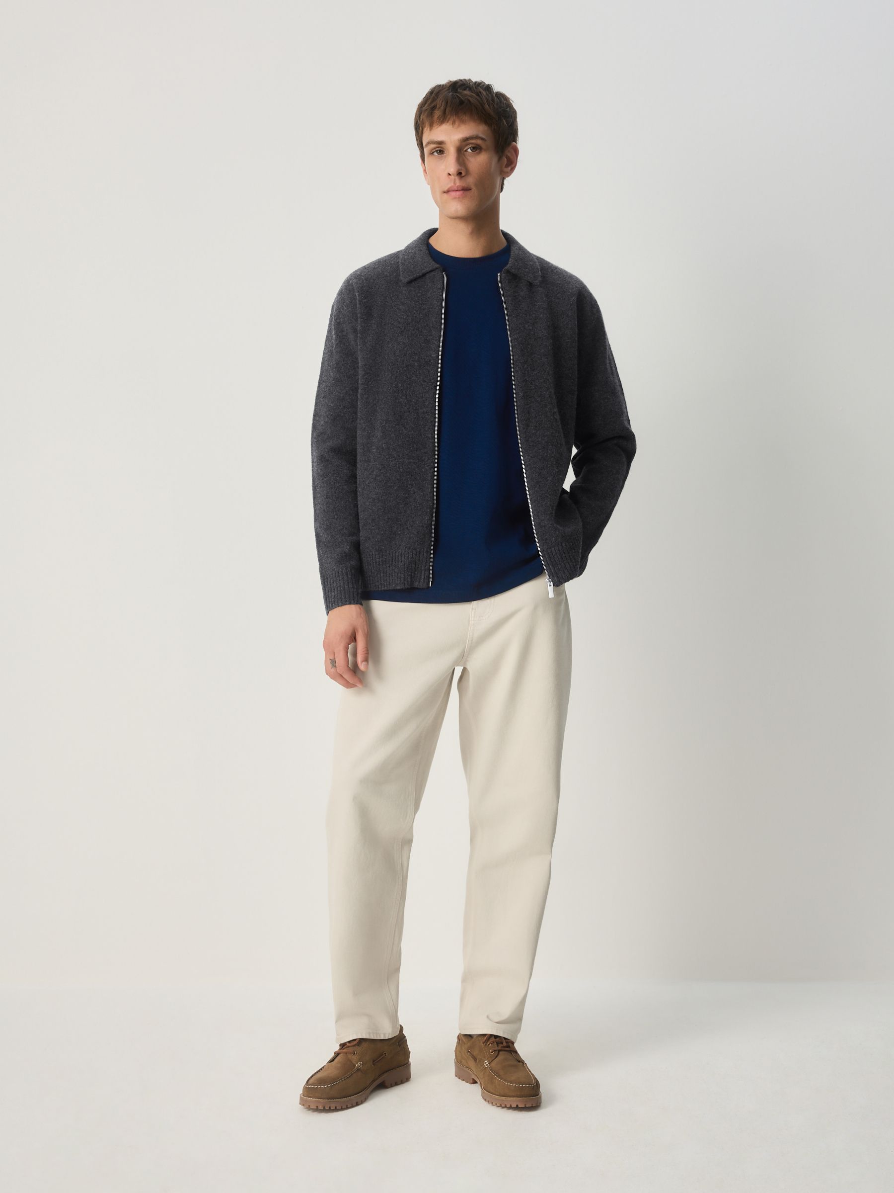 Buy Charcoal Grey Plain Relaxed Fit Cosy Zip Through Collared
