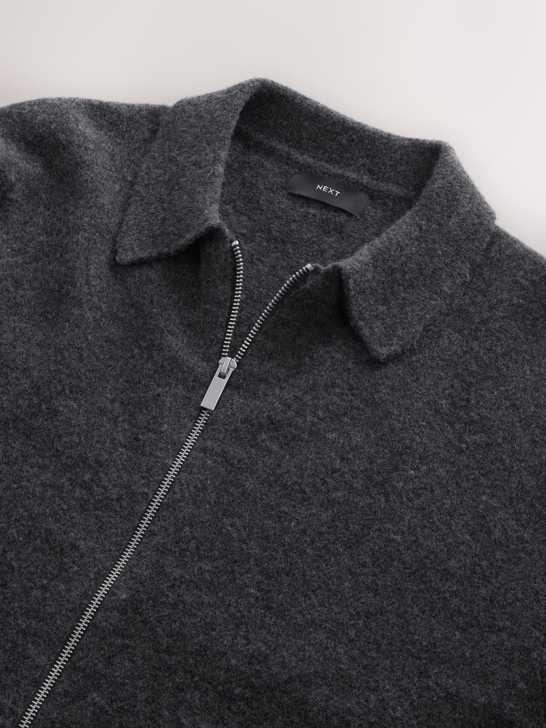 Buy Charcoal Grey Plain Relaxed Fit Cosy Zip Through Collared