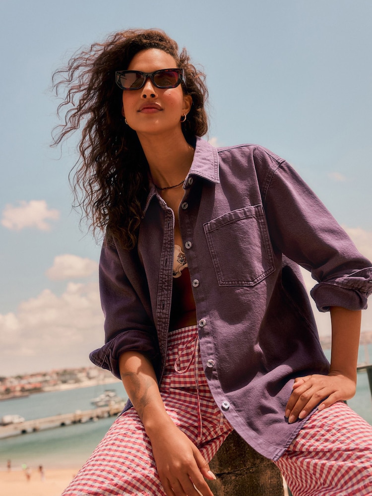 Berry Red Oversize Denim Shirt - Image 1 of 8 Berry Red Oversize Denim Shirt - Image 1 of 8