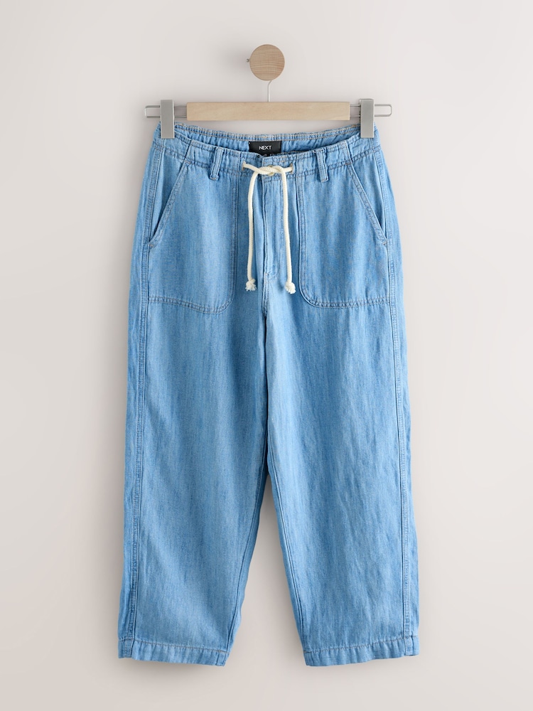 Mid Blue Utility Lightweight Rope Waist Denim Crops Jeans - Image 1 of 2 Mid Blue Utility Lightweight Rope Waist Denim Crops Jeans - Image 1 of 2