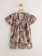 Black/Animal Print Button Down Ruffle Sleeve Tops With Linen 2 Pack - Image 2 of 5