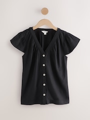 Black/Animal Print Button Down Ruffle Sleeve Tops With Linen 2 Pack - Image 3 of 5