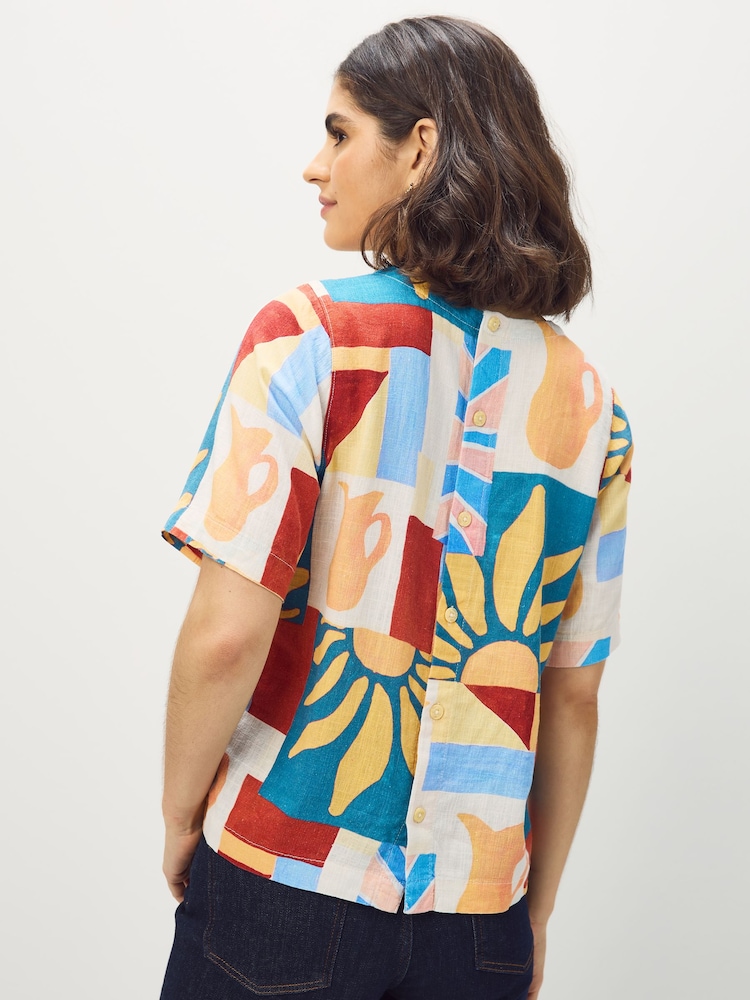 White/Sunshine Print Short Sleeve Boxy T-Shirts 2 Pack with Linen - Image 2 of 11 White/Sunshine Print Short Sleeve Boxy T-Shirts 2 Pack with Linen - Image 2 of 11