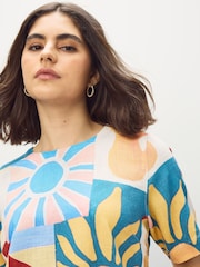 White/Sunshine Print Short Sleeve Boxy T-Shirts 2 Pack with Linen - Image 3 of 11
