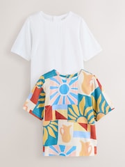 White/Sunshine Print Short Sleeve Boxy T-Shirts 2 Pack with Linen - Image 5 of 11