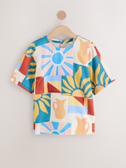 White/Sunshine Print Short Sleeve Boxy T-Shirts 2 Pack with Linen - Image 7 of 11