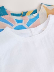 White/Sunshine Print Short Sleeve Boxy T-Shirts 2 Pack with Linen - Image 8 of 11