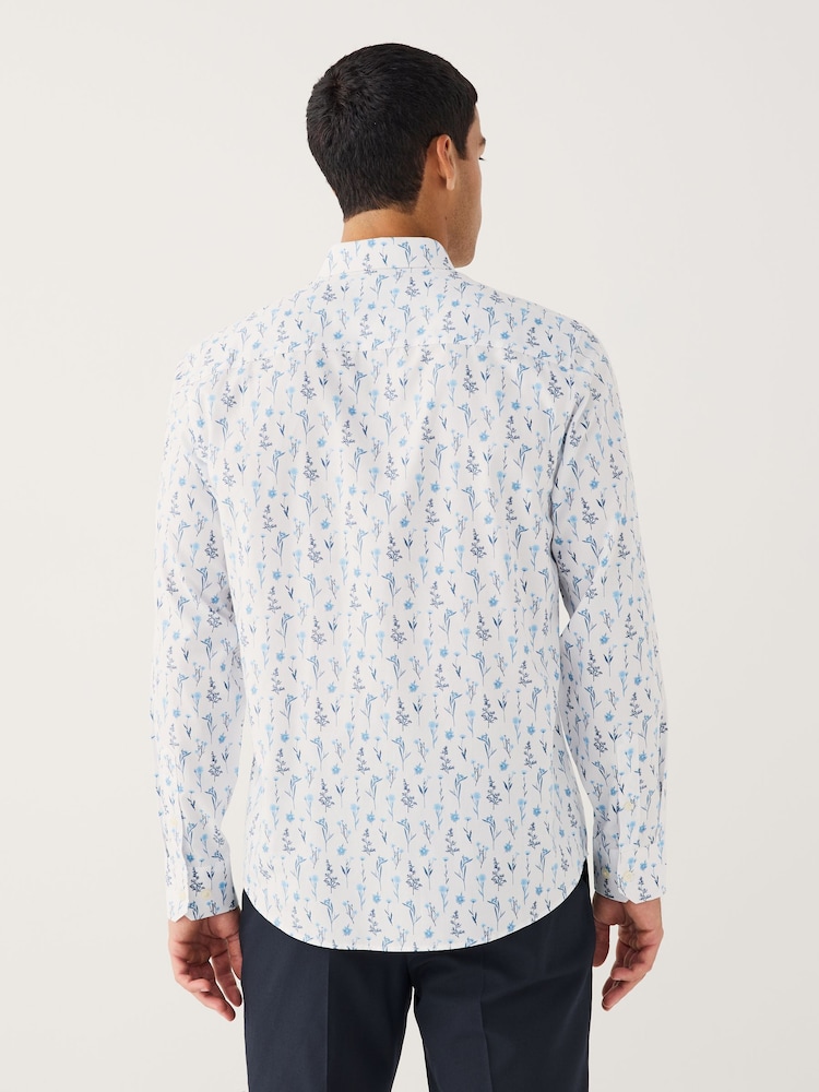 White Blue Floral Print Regular Fit Long Sleeve Shirt - Image 2 of 8 White Blue Floral Print Regular Fit Long Sleeve Shirt - Image 2 of 8