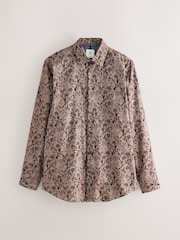 Neutral Brown Floral Regular Fit Long Sleeve Shirt - Image 7 of 9
