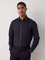 Black/Gold Collar Regular Fit Smart Trimmed Long Sleeve Party Shirt - Image 1 of 10