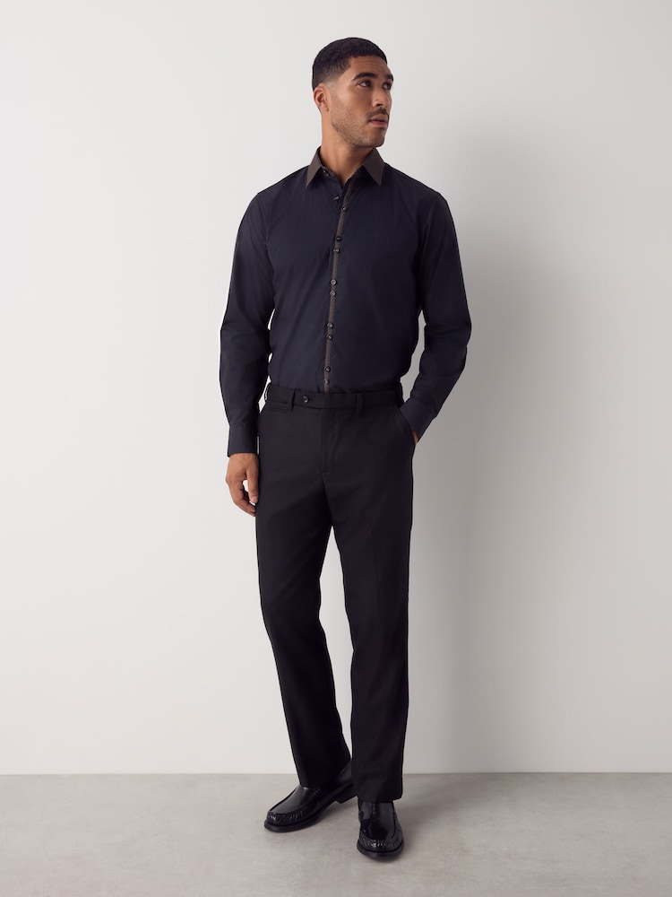 Black/Gold Collar Regular Fit Smart Trimmed Long Sleeve Party Shirt - Image 2 of 10