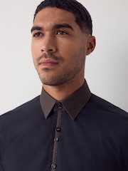 Black/Gold Collar Regular Fit Smart Trimmed Long Sleeve Party Shirt - Image 4 of 10