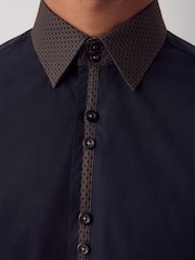Black/Gold Collar Regular Fit Smart Trimmed Long Sleeve Party Shirt - Image 5 of 10