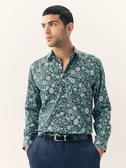 Dark Green Ditsy Regular Fit Long Sleeve Print Shirt - Image 1 of 7