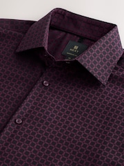 Burgundy Red Regular Fit Geometric Print Long Sleeve Smart Shirt - Image 7 of 8