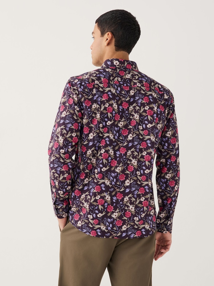 Mens Next Purple Floral Kew Garden Long Sleeve Shirt XS
