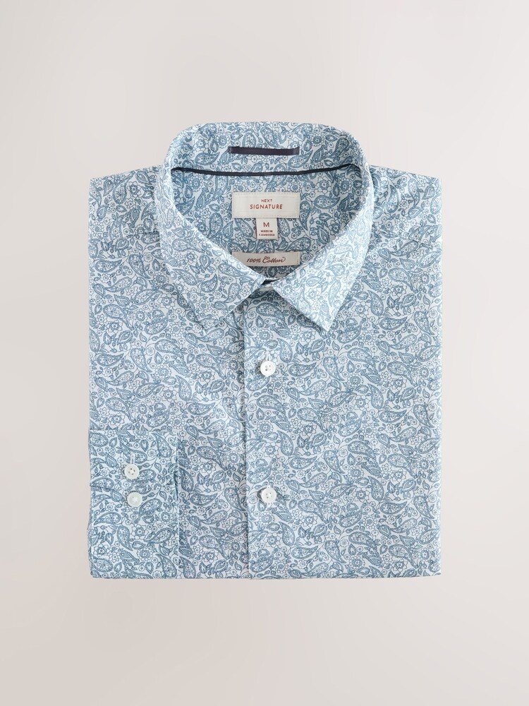 White Blue Paisley Long Sleeve Liberty Print Shirt - Image 1 of 4