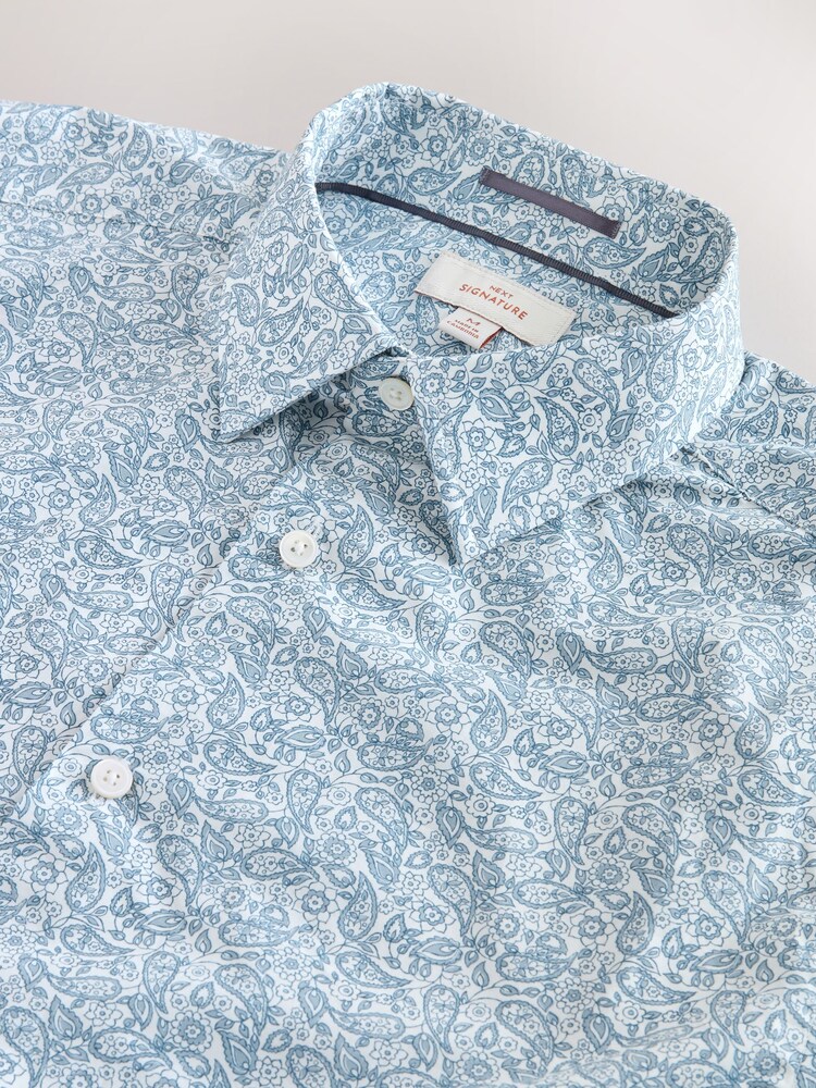White Blue Paisley Long Sleeve Liberty Print Shirt - Image 2 of 4