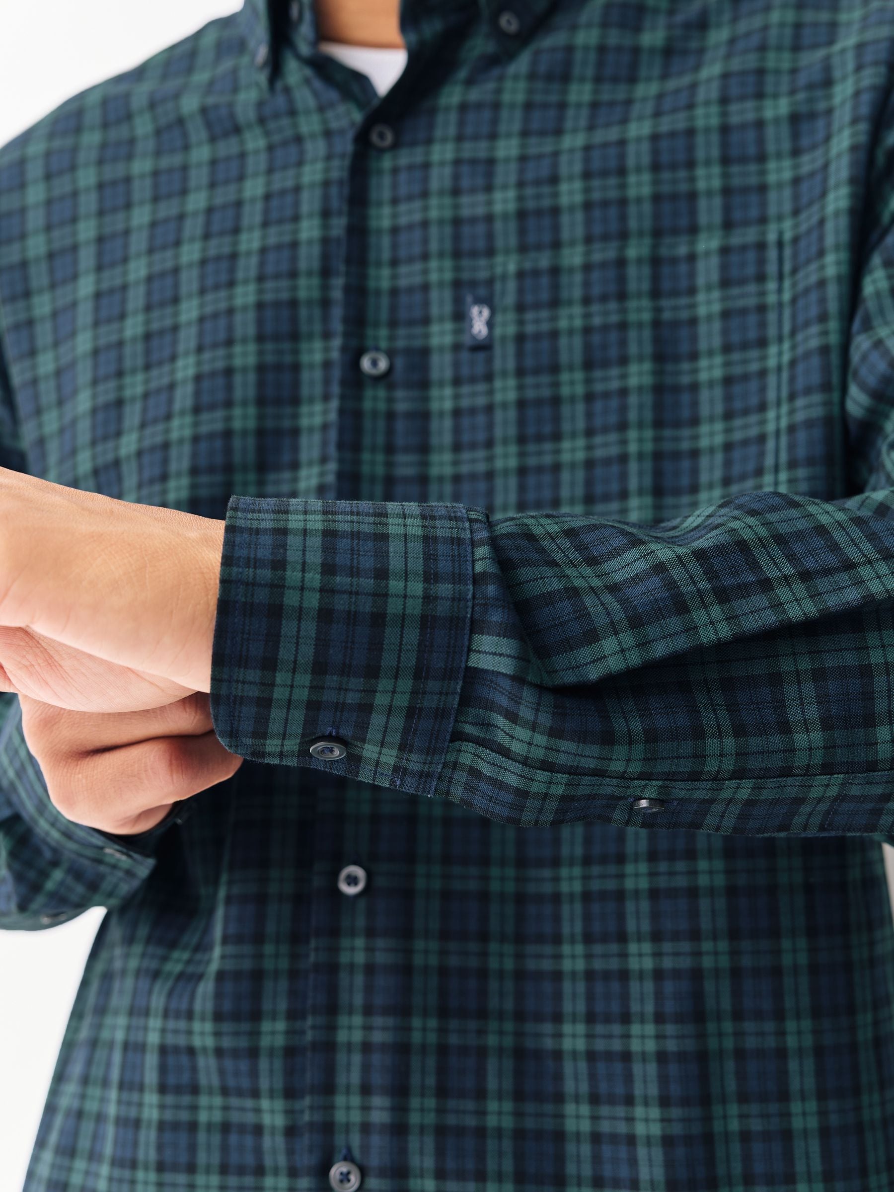 Buy Green Micro Blackwatch Regular Fit Easy Iron Button Down