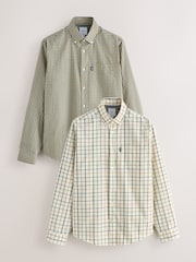 Ecru Tattersall/Neutral Green Gingham Regular Fit Easy Iron Oxford Shirts 2 Packs - Image 1 of 11