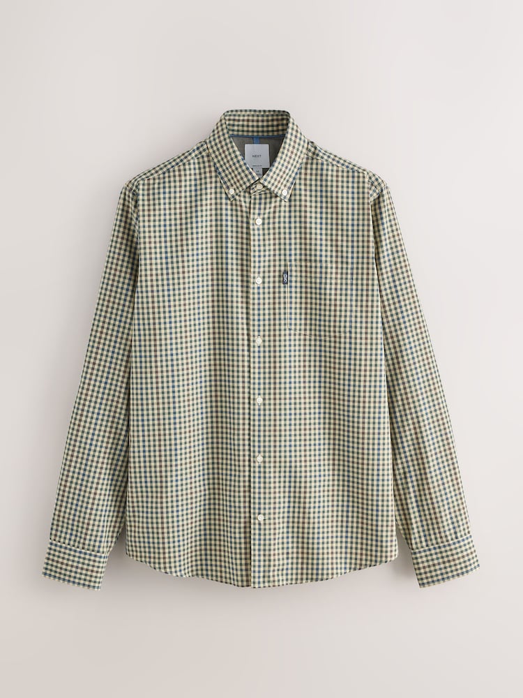 Ecru Tattersall/Neutral Green Gingham Regular Fit Easy Iron Oxford Shirts 2 Packs - Image 2 of 11 Ecru Tattersall/Neutral Green Gingham Regular Fit Easy Iron Oxford Shirts 2 Packs - Image 2 of 11