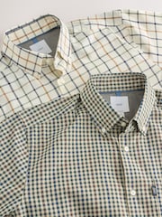 Ecru Tattersall/Neutral Green Gingham Regular Fit Easy Iron Oxford Shirts 2 Packs - Image 4 of 11