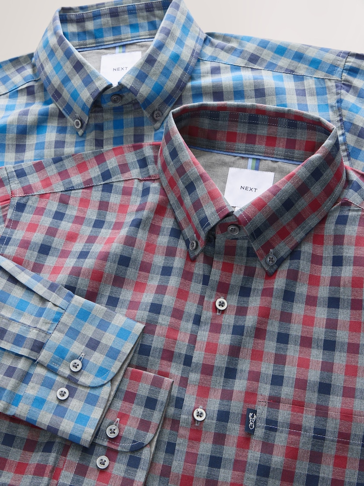 Blue/Red Gingham Long Sleeve Oxford Shirts 2 Pack - Image 6 of 6