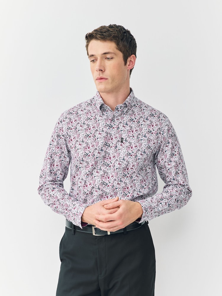 Raspberry Pink/ White Ditsy Long Sleeve Oxford Shirts 2 Pack - Image 2 of 11 Raspberry Pink/ White Ditsy Long Sleeve Oxford Shirts 2 Pack - Image 2 of 11