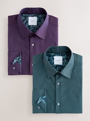 Teal Blue/Purple Easy Care Short Sleeve Smart Shirts 2 Pack with Trim - Image 1 of 12