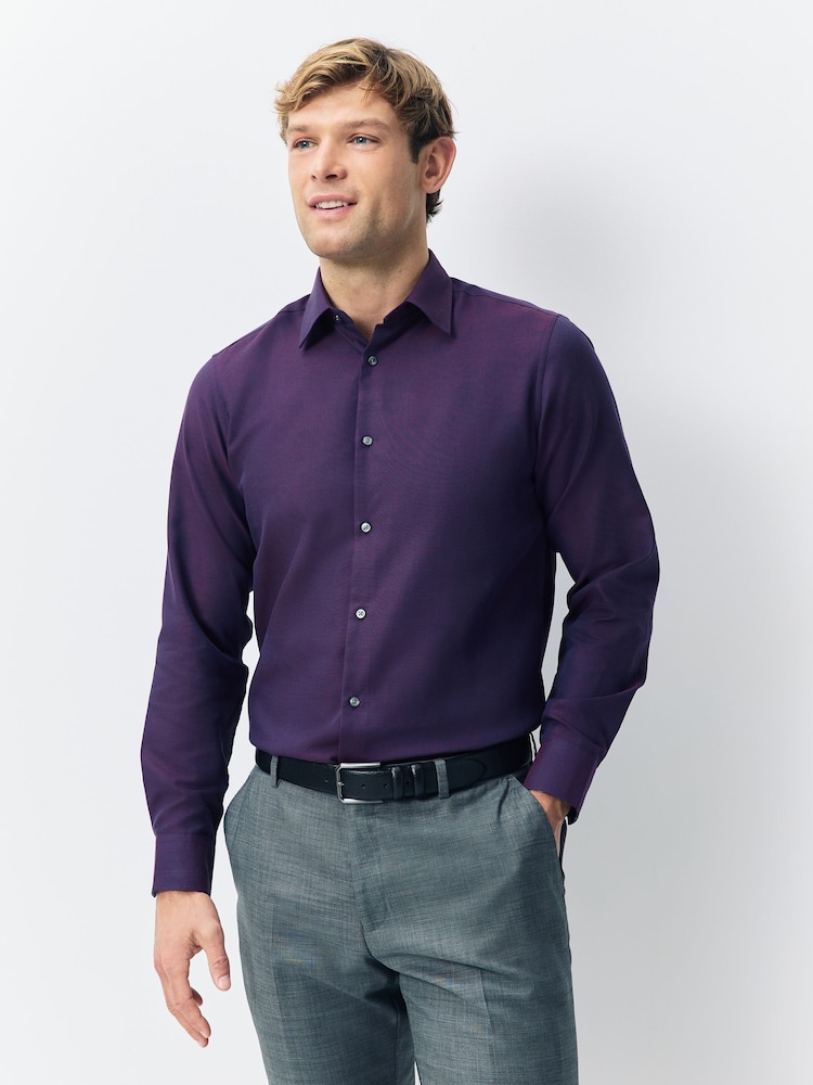 Teal Blue/Purple Easy Care Short Sleeve Smart Shirts 2 Pack with Trim - Image 12 of 12