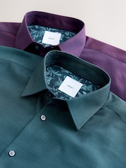 Teal Blue/Purple Easy Care Short Sleeve Smart Shirts 2 Pack with Trim - Image 4 of 12