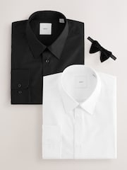 White/Black Dress Shirts 2 Pack with Velvet Bow Tie - Image 1 of 12
