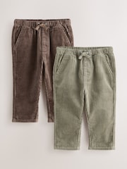 Brown/Sage Green - Corduroy Pull On Trousers 2 Pack (3mths-7yrs) - Bild 1 von 7