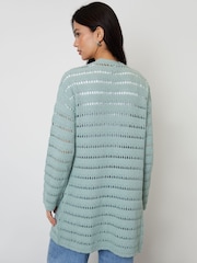 Threadbare Green Threadbare White Longline Crochet Pointelle Knit Cardigan - Image 3 of 5
