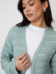 Threadbare Green Threadbare White Longline Crochet Pointelle Knit Cardigan - Image 5 of 5