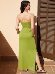 Green - Threadbare 100% Cotton Jersey Bandeau Maxi Dress with Pockets - Image 2 of 4