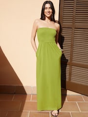 Green - Threadbare 100% Cotton Jersey Bandeau Maxi Dress with Pockets - Image 4 of 4