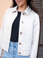 Threadbare Cream Cropped Button Up Suedette Shacket - Image 3 of 4